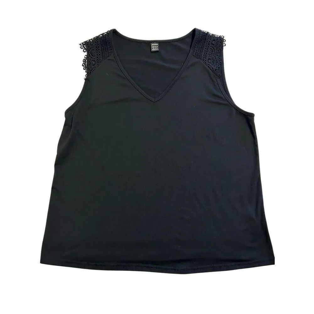 GOMORN Black V-Neck Lace Shoulder Tank Top Sleeveless Top Size XL